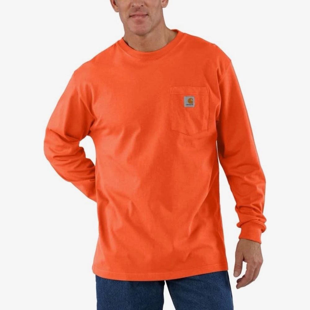 Carhartt Men’s Blaze Orange Long Sleeve Pocket T-Shirt XXL – Workwear Heavyweigh